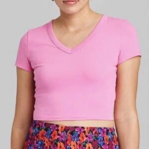 Pink V-Neck Crop Top
